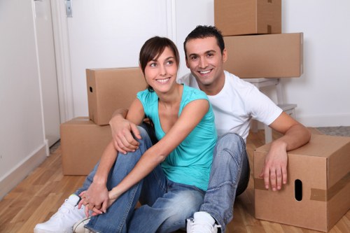 Packed boxes and moving equipment for a Lambeth home move