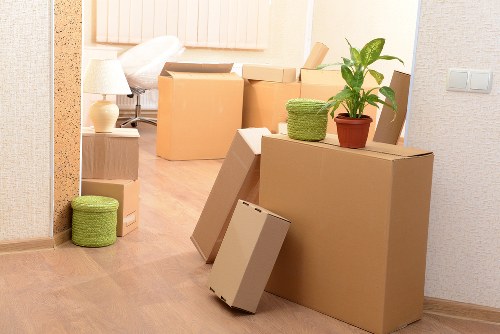 Packed household boxes ready for relocation service